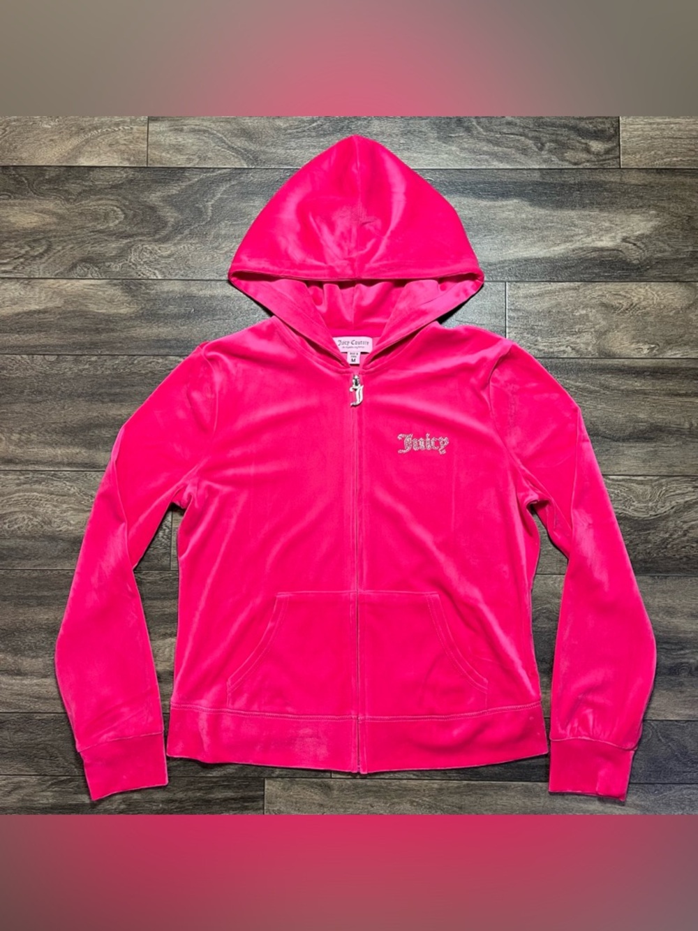 Juicy Couture Track Jacket Hoodie Size M Pink Velour Hooded Full Zip Y2K McBling